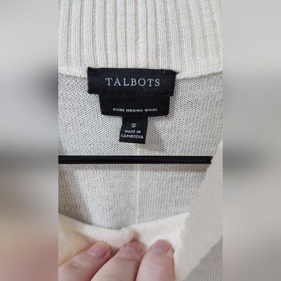 Talbots Mock Neck Sweater Size Small Ivory Pure Merino Wool Scandi Chic Neutral - Picture 6 of 8